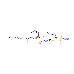 COCCOC(=O)c1cccc(S(=O)(=O)/N=c2/sc(S(N)(=O)=O)nn2C)c1 ZINC000013537537