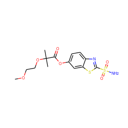 COCCOC(C)(C)C(=O)Oc1ccc2nc(S(N)(=O)=O)sc2c1 ZINC000026505878