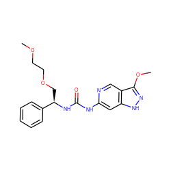 COCCOC[C@@H](NC(=O)Nc1cc2[nH]nc(OC)c2cn1)c1ccccc1 ZINC001772628533