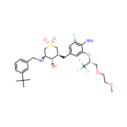 COCCOC[C@@H](Oc1cc(C[C@@H]2CS(=O)(=O)C[C@H](NCc3cccc(C(C)(C)C)c3)[C@H]2O)cc(F)c1N)C(F)(F)F ZINC000084652855