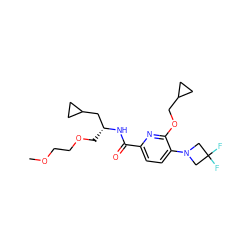 COCCOC[C@H](CC1CC1)NC(=O)c1ccc(N2CC(F)(F)C2)c(OCC2CC2)n1 ZINC000207734123