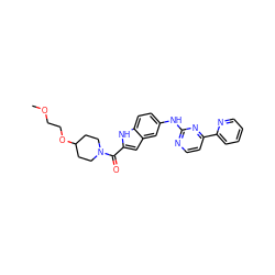 COCCOC1CCN(C(=O)c2cc3cc(Nc4nccc(-c5ccccn5)n4)ccc3[nH]2)CC1 ZINC000144219073