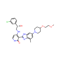 COCCOC1CCN(c2cc(C)c3nc(-c4c(NC[C@@H](O)c5cccc(Cl)c5)cc[nH]c4=O)[nH]c3c2)CC1 ZINC000049872044