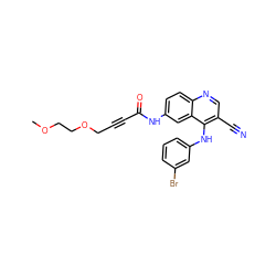 COCCOCC#CC(=O)Nc1ccc2ncc(C#N)c(Nc3cccc(Br)c3)c2c1 ZINC000013492800