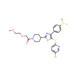 COCCOCC(=O)N1CCC(c2nc(-c3ccc([S@+](C)[O-])cc3)c(Sc3ccc(Cl)cn3)o2)CC1 ZINC000199814023