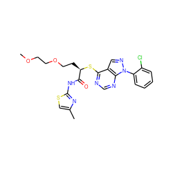 COCCOCC[C@@H](Sc1ncnc2c1cnn2-c1ccccc1Cl)C(=O)Nc1nc(C)cs1 ZINC000095559417