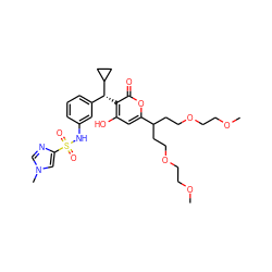 COCCOCCC(CCOCCOC)c1cc(O)c([C@H](c2cccc(NS(=O)(=O)c3cn(C)cn3)c2)C2CC2)c(=O)o1 ZINC000014943333