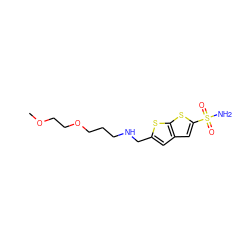 COCCOCCCNCc1cc2cc(S(N)(=O)=O)sc2s1 ZINC000002001451