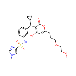 COCCOCCCc1cc(O)c([C@H](c2cccc(NS(=O)(=O)c3cn(C)cn3)c2)C2CC2)c(=O)o1 ZINC000013756562