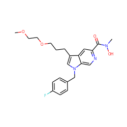 COCCOCCCc1cn(Cc2ccc(F)cc2)c2cnc(C(=O)N(C)O)cc12 ZINC000064559073