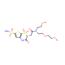 COCCOCCN(CCOC)C(=O)C[C@@H]1C(=O)Nc2cc(S(N)(=O)=O)sc2S1(=O)=O ZINC000003929745