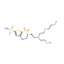 COCCOCCN(CCOC)CC[C@@H]1CNc2cc(S(N)(=O)=O)sc2S1(=O)=O ZINC000013733647