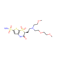 COCCOCCN(CCOC)CC[C@H]1C(=O)Nc2cc(S(N)(=O)=O)sc2S1(=O)=O ZINC000013733667