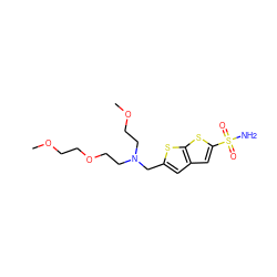 COCCOCCN(CCOC)Cc1cc2cc(S(N)(=O)=O)sc2s1 ZINC000029489182