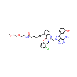 COCCOCCNC(=O)CCCC#Cc1cccc2nc(Cn3nc(-c4cccc(O)c4)c4c(N)ncnc43)n(Cc3ccccc3Cl)c(=O)c12 ZINC001772583960