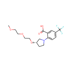 COCCOCCO[C@H]1CCN(c2ccc(C(F)(F)F)cc2C(=O)O)C1 ZINC000103252354