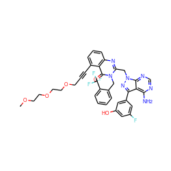 COCCOCCOCC#Cc1cccc2nc(Cn3nc(-c4cc(O)cc(F)c4)c4c(N)ncnc43)n(Cc3ccccc3C(F)(F)F)c(=O)c12 ZINC000218168885