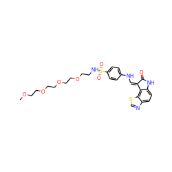 COCCOCCOCCOCCNS(=O)(=O)c1ccc(N/C=C2\C(=O)Nc3ccc4ncsc4c32)cc1 ZINC000014945909