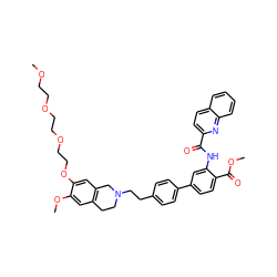 COCCOCCOCCOc1cc2c(cc1OC)CCN(CCc1ccc(-c3ccc(C(=O)OC)c(NC(=O)c4ccc5ccccc5n4)c3)cc1)C2 ZINC000095590488