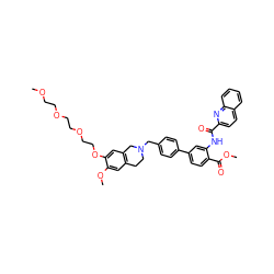 COCCOCCOCCOc1cc2c(cc1OC)CCN(Cc1ccc(-c3ccc(C(=O)OC)c(NC(=O)c4ccc5ccccc5n4)c3)cc1)C2 ZINC000095590972