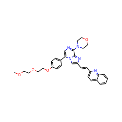 COCCOCCOc1ccc(-c2cnc(N3CCOCC3)c3nc(/C=C/c4ccc5ccccc5n4)cn23)cc1 ZINC000222035385