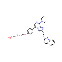 COCCOCCOc1ccc(-c2cnc(N3CCOCC3)c3nc(CCc4ccc5ccccc5n4)cn23)cc1 ZINC000222035462