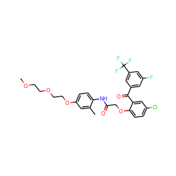 COCCOCCOc1ccc(NC(=O)COc2ccc(Cl)cc2C(=O)c2cc(F)cc(C(F)(F)F)c2)c(C)c1 ZINC000029126881