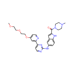COCCOCCOc1ccnc(-c2ccnc(Nc3ccc4[nH]c(C(=O)N5CCN(C)CC5)cc4c3)n2)c1 ZINC000144191064