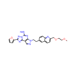 COCCOCc1ccc2cc(CCn3ncc4c3nc(N)n3nc(-c5ccco5)nc43)ccc2n1 ZINC000040935672