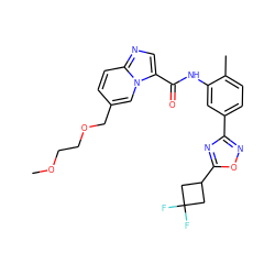 COCCOCc1ccc2ncc(C(=O)Nc3cc(-c4noc(C5CC(F)(F)C5)n4)ccc3C)n2c1 ZINC000206130472