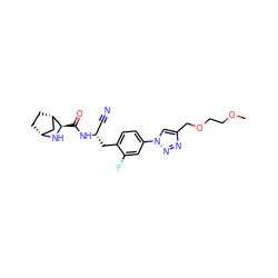 COCCOCc1cn(-c2ccc(C[C@@H](C#N)NC(=O)[C@H]3N[C@@H]4CC[C@H]3C4)c(F)c2)nn1 ZINC000220466237