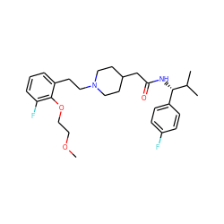 COCCOc1c(F)cccc1CCN1CCC(CC(=O)N[C@@H](c2ccc(F)cc2)C(C)C)CC1 ZINC000200037131