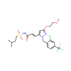 COCCOc1cc(/C=C/C(=O)NS(=O)(=O)CCC(C)C)n(Cc2ccc(C(F)(F)F)cc2Cl)n1 ZINC000073239816