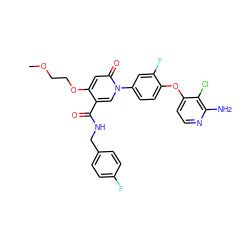 COCCOc1cc(=O)n(-c2ccc(Oc3ccnc(N)c3Cl)c(F)c2)cc1C(=O)NCc1ccc(F)cc1 ZINC000205998578