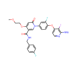 COCCOc1cc(=O)n(-c2ccc(Oc3ccnc(N)c3I)c(F)c2)cc1C(=O)NCc1ccc(F)cc1 ZINC000205998673