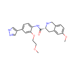 COCCOc1cc(-c2cn[nH]c2)ccc1NC(=O)[C@H]1Cc2cc(OC)ccc2CN1 ZINC000058568667
