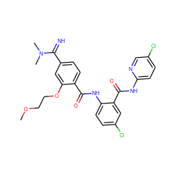 COCCOc1cc(C(=N)N(C)C)ccc1C(=O)Nc1ccc(Cl)cc1C(=O)Nc1ccc(Cl)cn1 ZINC000044418563