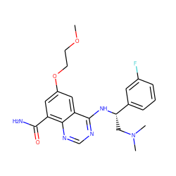 COCCOc1cc(C(N)=O)c2ncnc(N[C@@H](CN(C)C)c3cccc(F)c3)c2c1 ZINC000114344376