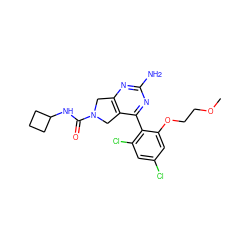 COCCOc1cc(Cl)cc(Cl)c1-c1nc(N)nc2c1CN(C(=O)NC1CCC1)C2 ZINC000071319401