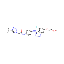 COCCOc1cc(F)c2c(Nc3ccc(NC(=O)Cn4cc(C(C)C)nn4)cc3)ncnc2c1 ZINC001771591528