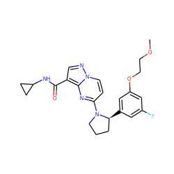 COCCOc1cc(F)cc([C@H]2CCCN2c2ccn3ncc(C(=O)NC4CC4)c3n2)c1 ZINC000169704174