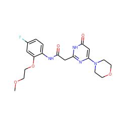 COCCOc1cc(F)ccc1NC(=O)Cc1nc(N2CCOCC2)cc(=O)[nH]1 ZINC000115077209