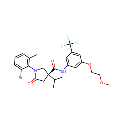 COCCOc1cc(NC(=O)[C@@]2(C(C)C)CC(=O)N(c3c(C)cccc3Br)C2)cc(C(F)(F)F)c1 ZINC000142530518