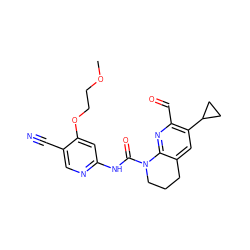 COCCOc1cc(NC(=O)N2CCCc3cc(C4CC4)c(C=O)nc32)ncc1C#N ZINC001772624485