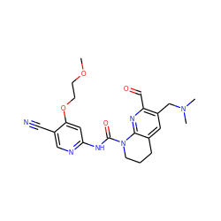 COCCOc1cc(NC(=O)N2CCCc3cc(CN(C)C)c(C=O)nc32)ncc1C#N ZINC001772649058