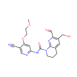 COCCOc1cc(NC(=O)N2CCCc3cc(CO)c(C=O)nc32)ncc1C#N ZINC001772601692