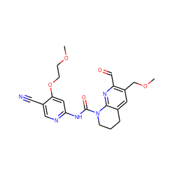 COCCOc1cc(NC(=O)N2CCCc3cc(COC)c(C=O)nc32)ncc1C#N ZINC001772593943