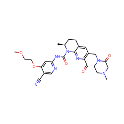 COCCOc1cc(NC(=O)N2c3nc(C=O)c(CN4CCN(C)CC4=O)cc3CC[C@@H]2C)ncc1C#N ZINC001772656276