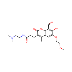 COCCOc1cc2c(C)c(CCC(=O)NCCN(C)C)c(=O)oc2c(C=O)c1O ZINC000220395426