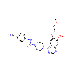 COCCOc1cc2c(N3CCN(C(=O)Nc4ccc(C#N)cc4)CC3)ncnc2cc1OC ZINC000013528700